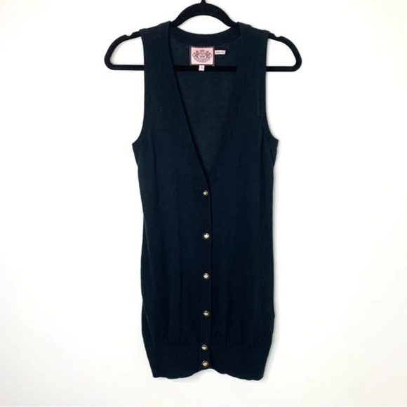 Juicy Couture Vest Cardigan Sweater Sleeveless Black 2000s Y2k Buttons Small - Picture 1 of 10